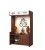 Dark Wooden Floor Pooja Mandir with Kalash & Om Top Design Lotus Pattern Back Panel Storage Cabinet