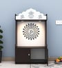 Dark Wooden Floor Pooja Mandir with Kalash & Om Top Design Lotus Pattern Back Panel Storage Cabinet