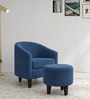 Daviana Walnut Finish Boucle Fabric Barrel Chair In Blue Colour Daviana Walnut Finish Boucle Fabric Barrel Chair In Blue Colour