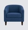 Daviana Walnut Finish Boucle Fabric Barrel Chair In Blue Colour Daviana Walnut Finish Boucle Fabric Barrel Chair In Blue Colour