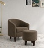Daviana Walnut Finish Boucle Fabric Barrel Chair In Brown Colour Daviana Walnut Finish Boucle Fabric Barrel Chair In Brown Colour