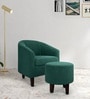 Daviana Walnut Finish Boucle Fabric Lounge Chair In Green Colour