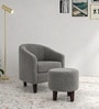 Daviana Walnut Finish Boucle Fabric Chair In Grey Colour Daviana Walnut Finish Boucle Fabric Chair In Grey Colour