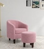 Daviana Walnut Finish Boucle Fabric Chair In Pink Colour With Stool Daviana Walnut Finish Boucle Fabric Chair In Pink Colour With Stool
