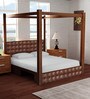 David Solid Wood King Size Poster Bed with Pullout Drawer Storage in Dark Walnut Finish