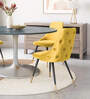 Davidson Velvet Dining Chair In Yellow & Black Colour