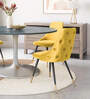 Davidson Velvet Dining Chair In Yellow & Black Colour
