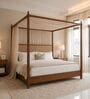 Dawn Poster King Size Bed In Dark Walnut Finish With Hydraulic Storage