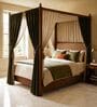 Dawn Poster Queen Size Bed In Dark Walnut Finish With Hydraulic Storage