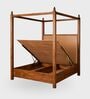 Dawn Poster Queen Size Bed In Dark Walnut Finish With Hydraulic Storage
