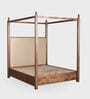 Dawn Poster Queen Size Bed In Dark Walnut Finish With Hydraulic Storage