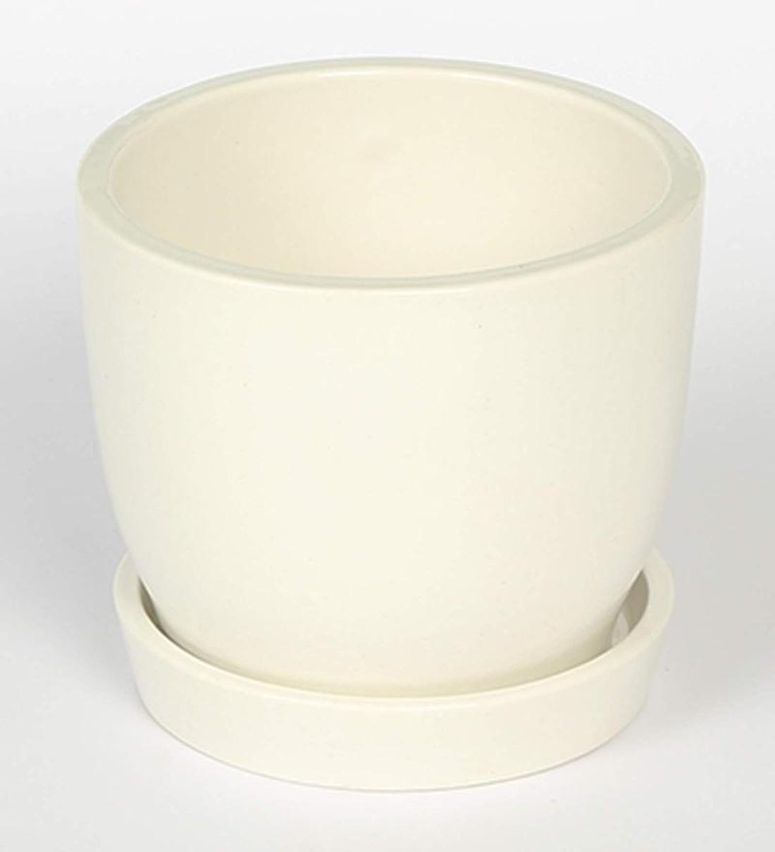Buy Ceramic Table Top Planter w Saucer in White by Decardo Online