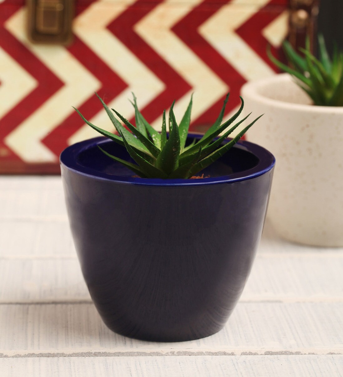 Buy Navy Blue Ceramic Table Top Planter, Set of 2 by Decardo Online