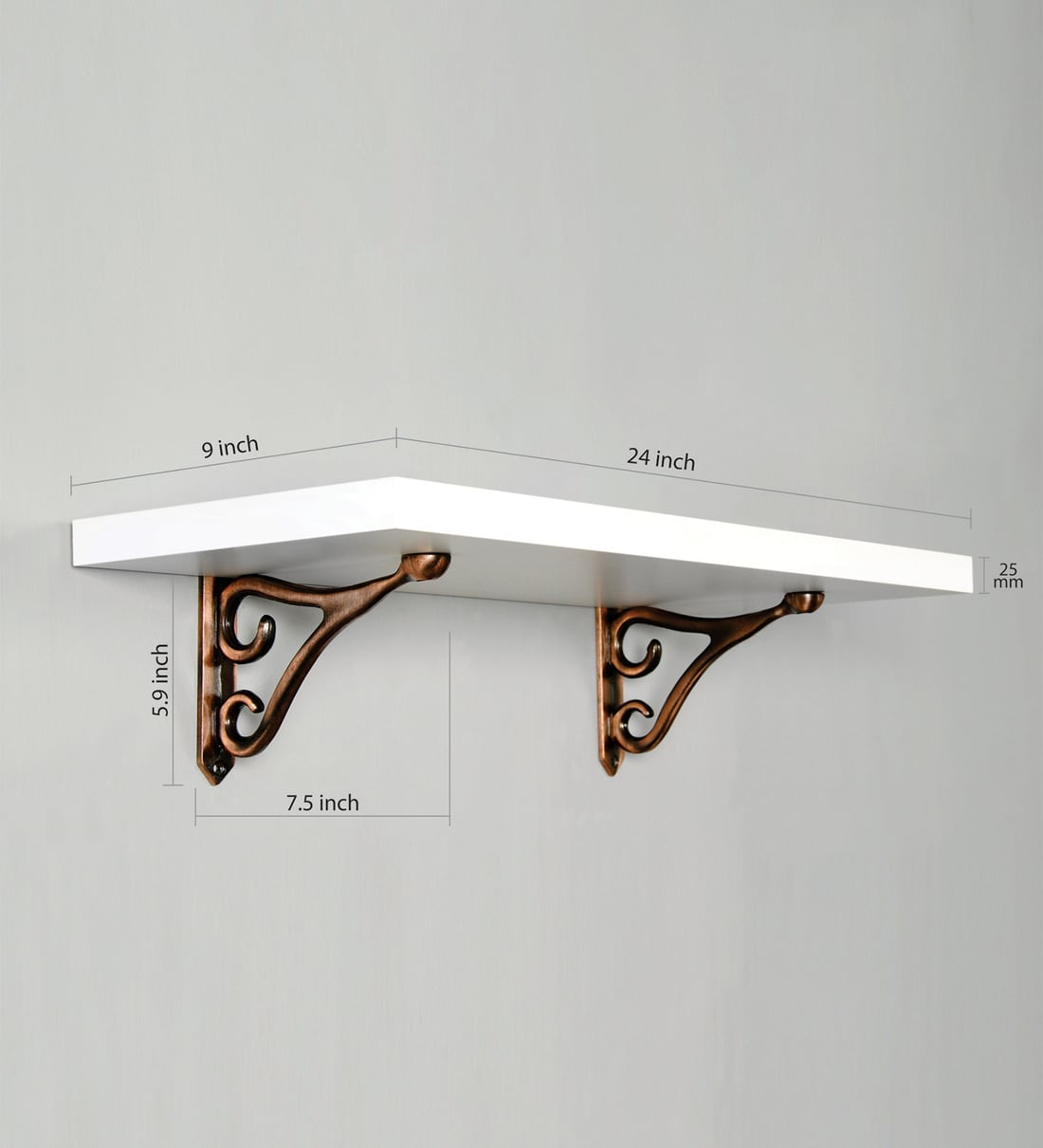 Buy Solid Wood Fixed Bracket Wall Shelves in White Colour by Deco
