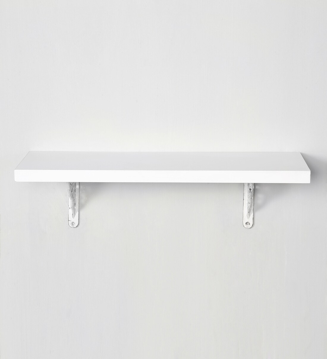 Buy Solid Wood Fixed Bracket Wall Shelf in White Colour by Deco Window