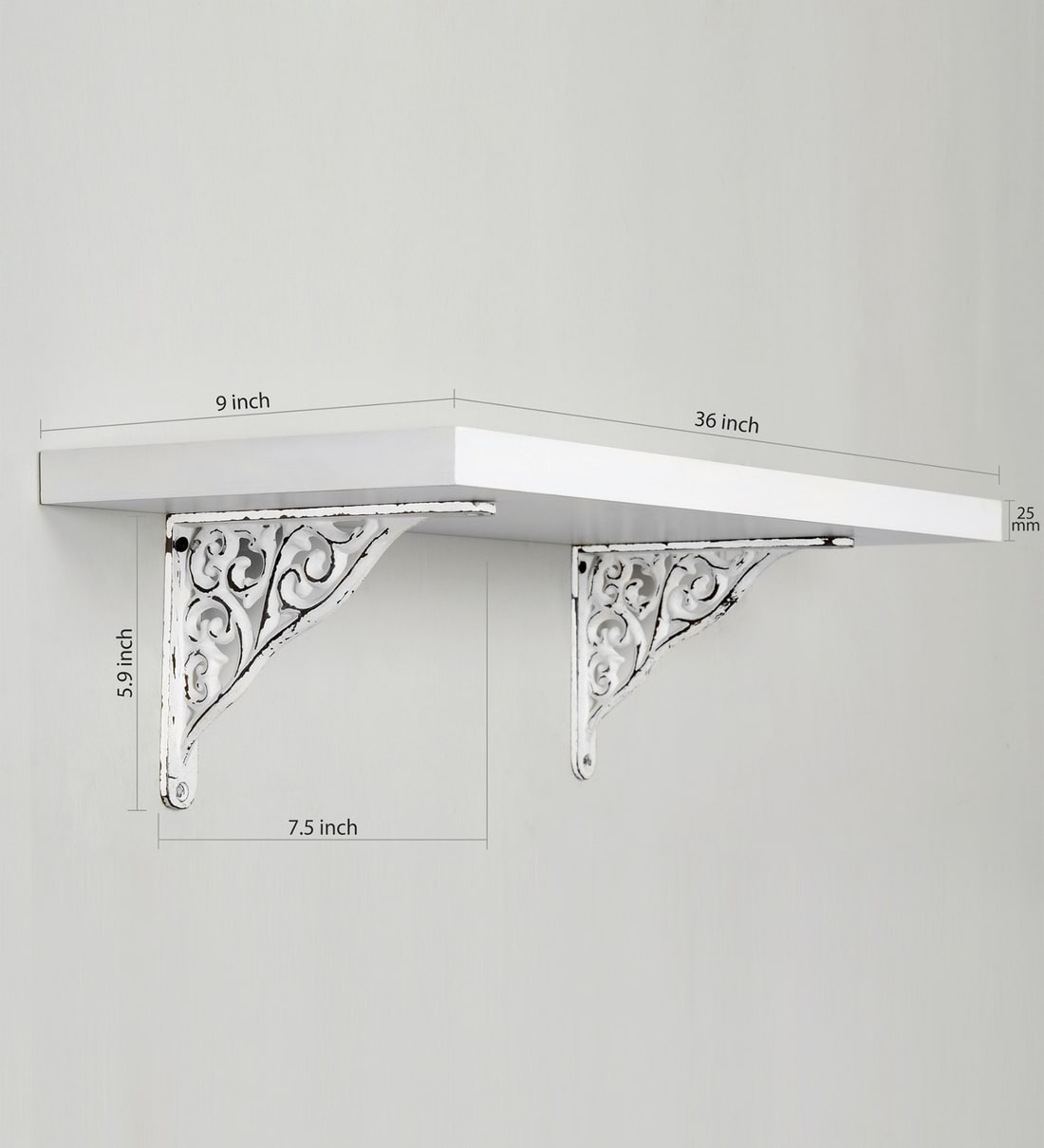 Buy Solid Wood Fixed Bracket Wall Shelf in White Colour by Deco Window