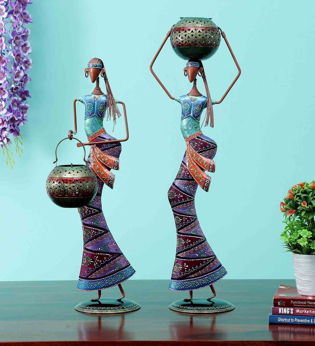 Buy Decorative Lady Iron Figurine With Inbuilt Tealight Holder Set of 2