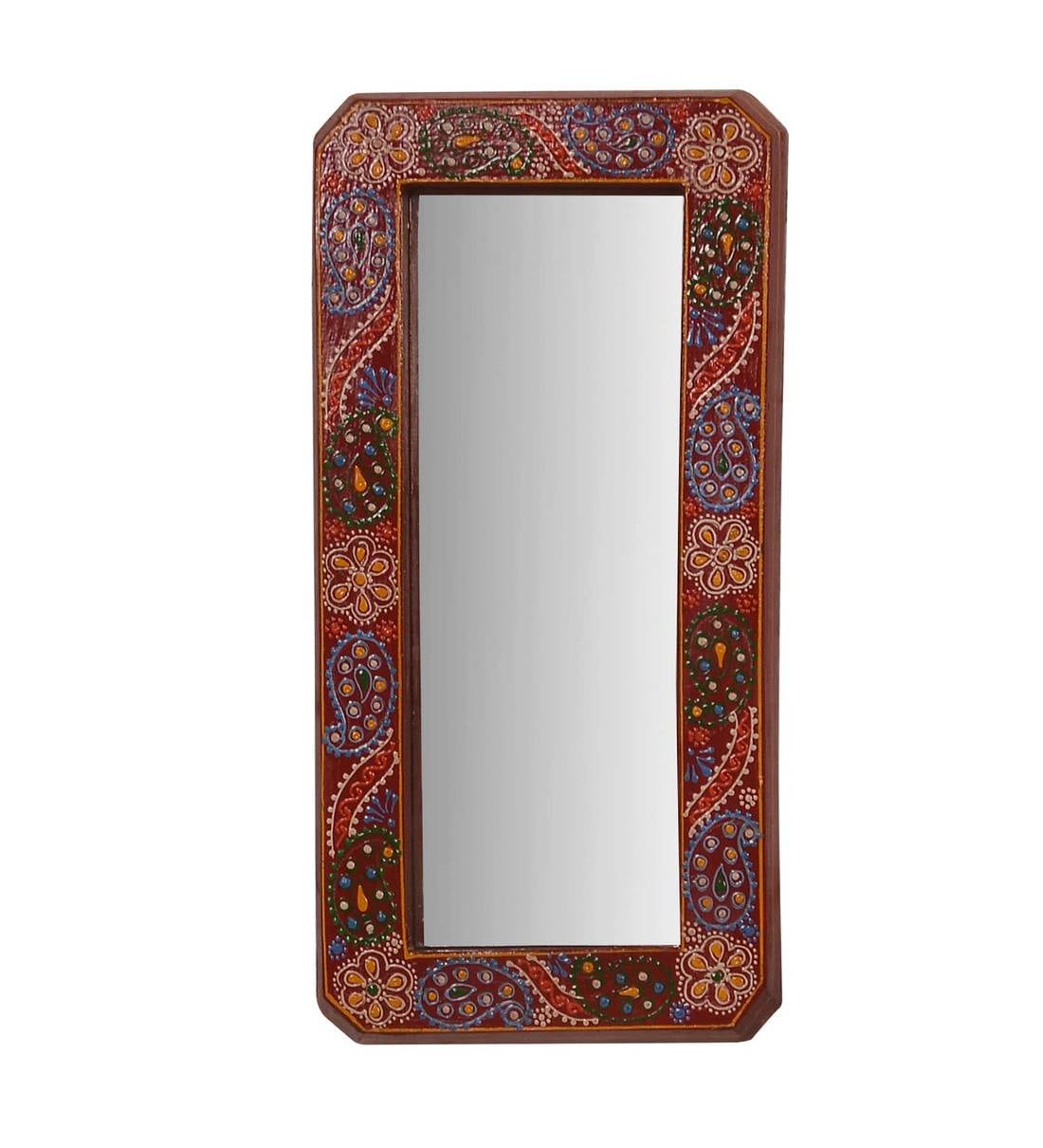 Buy Decorative Mango Wood Wall Mirror In Red By Art of Jodhpur Online