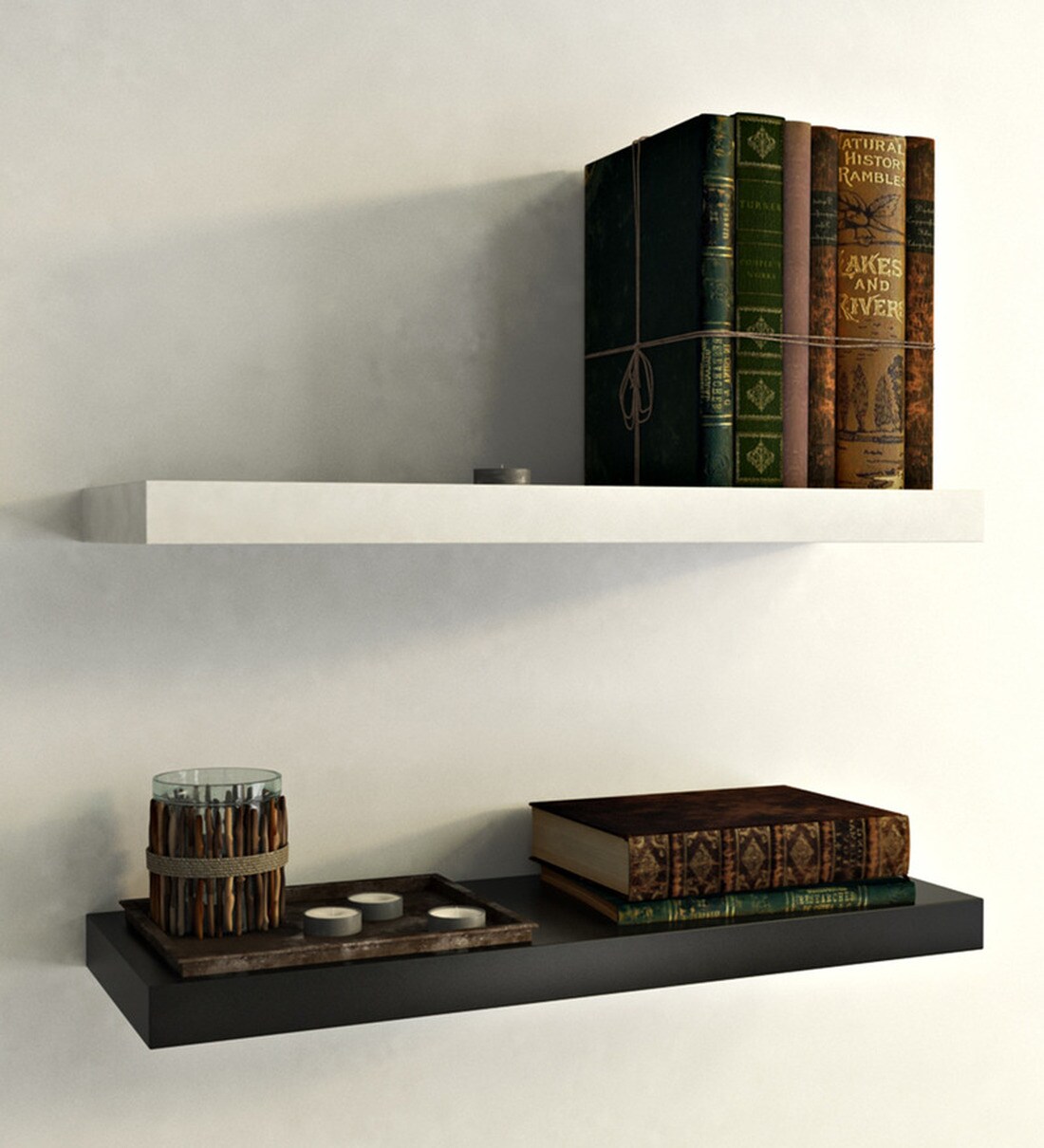 Buy AYHM Black & White MDF Floating Wall Shelf Set of 2 Online