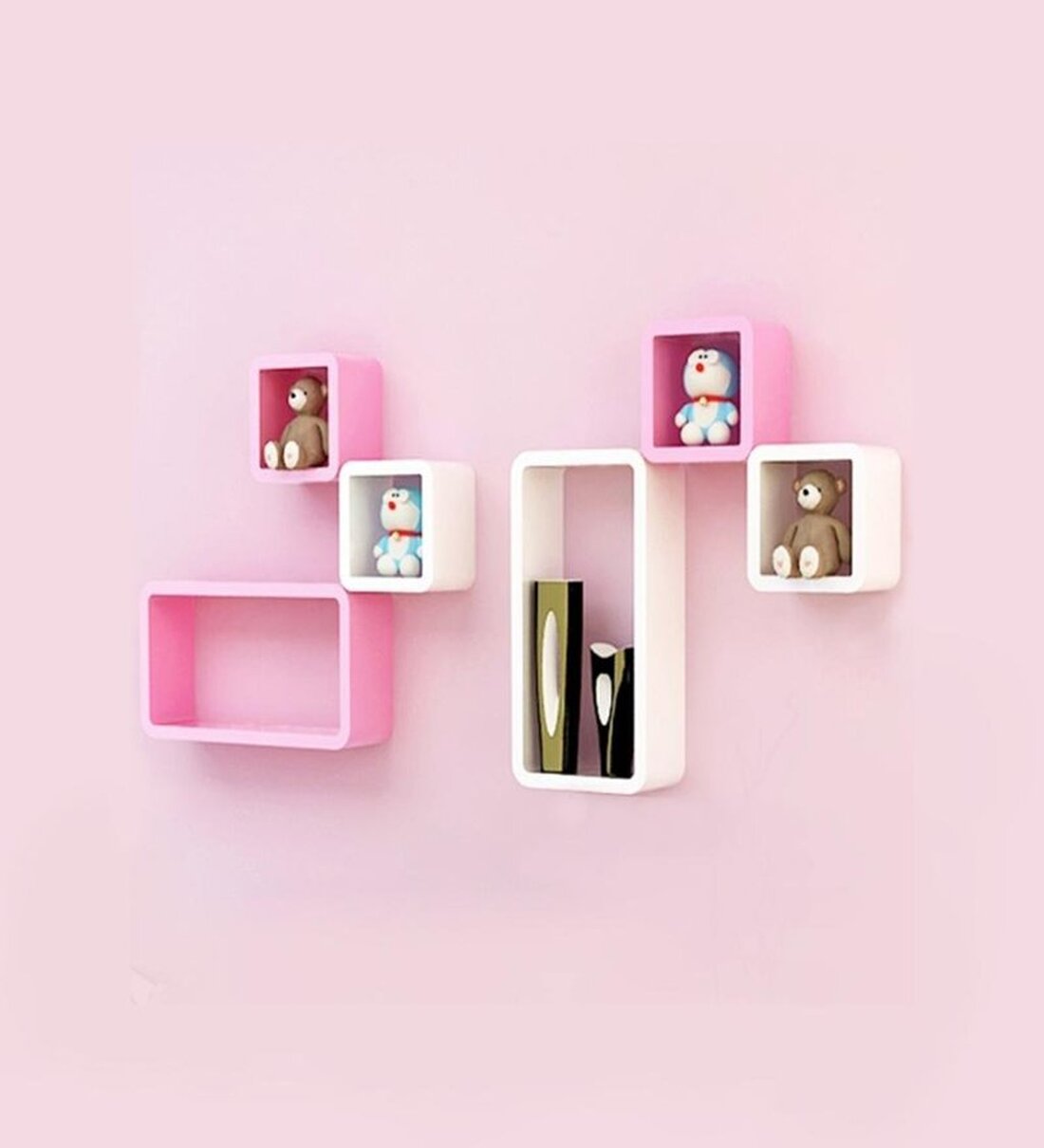 Buy AYHM White & Pink MDF Cube Rectangle Shelves Wall Shelf Set of 6