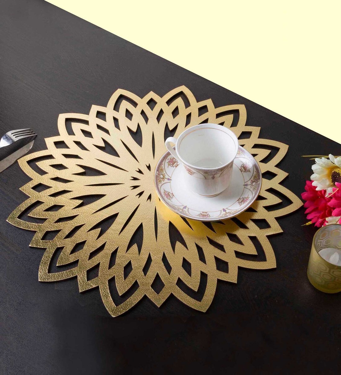 Buy Gold Synthetic Leather Abstract Placemat by Tiansh Online ...