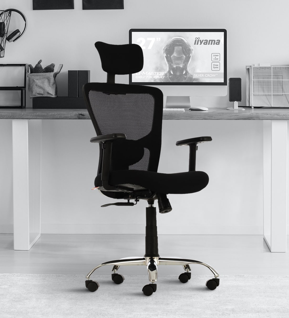 Buy Define Ergonomic Chair in Black Colour by Durian Online High Back