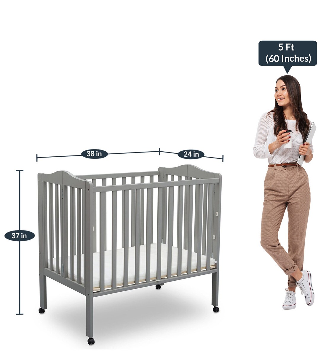 Buy Convertible Baby Crib with Mattress in Grey Finish by Delta