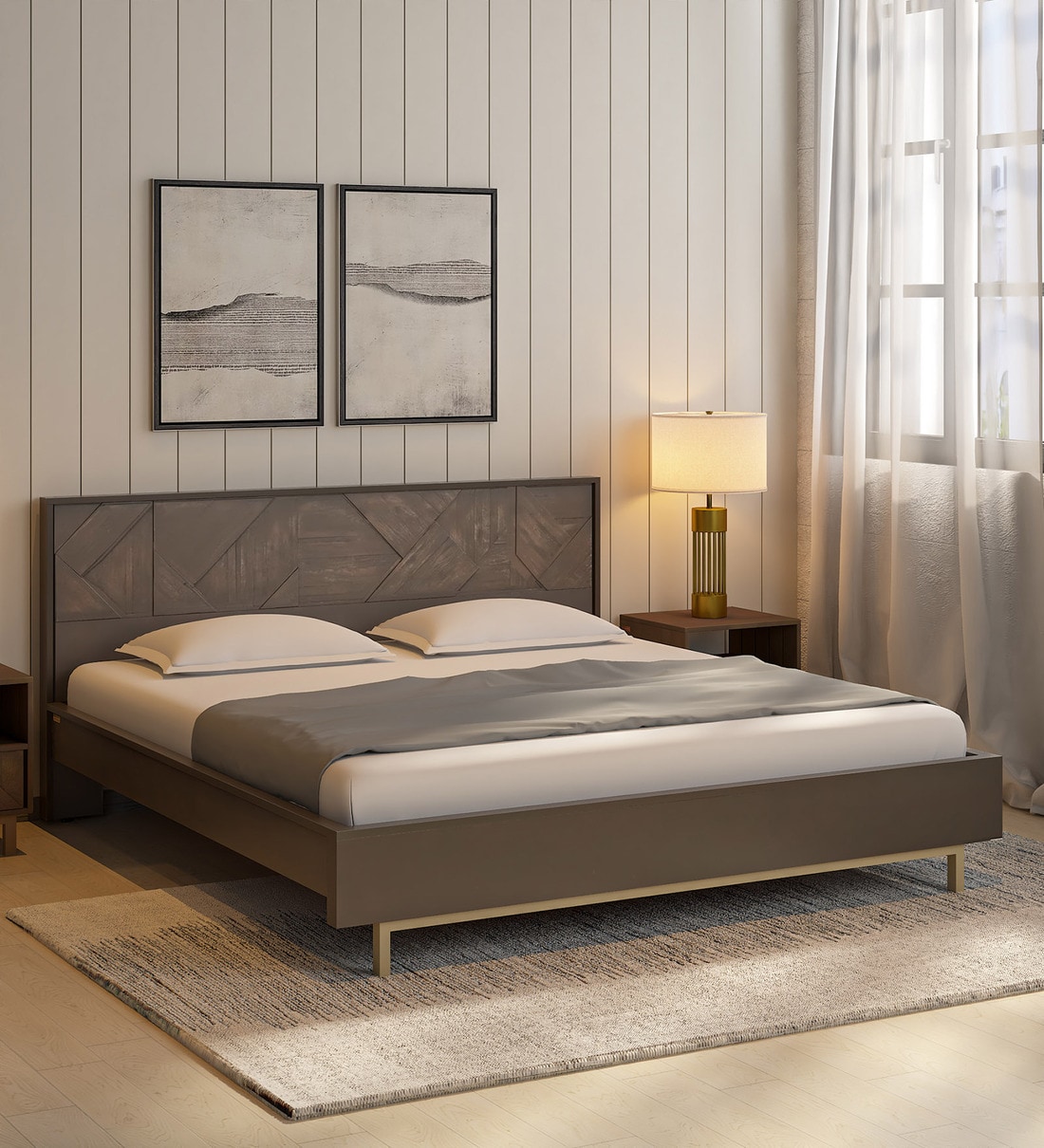 Buy Deltoid Solid Wood King Size Bed in Olive Finish Online ...