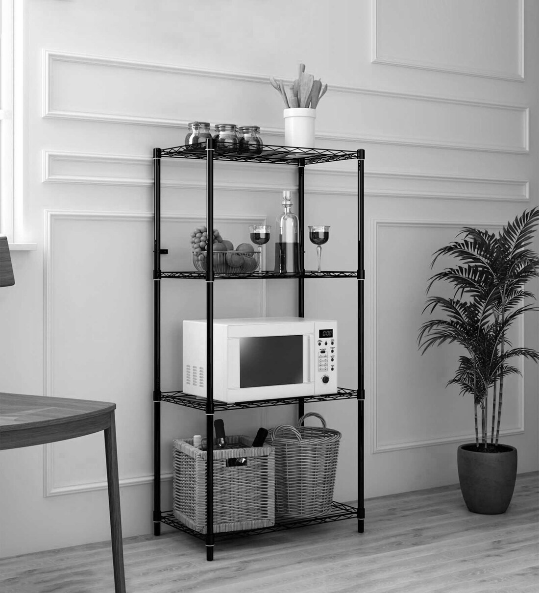 Buy Denham 4 Shelf Metal Kitchen Racks Black Colour by Tunehome at 20