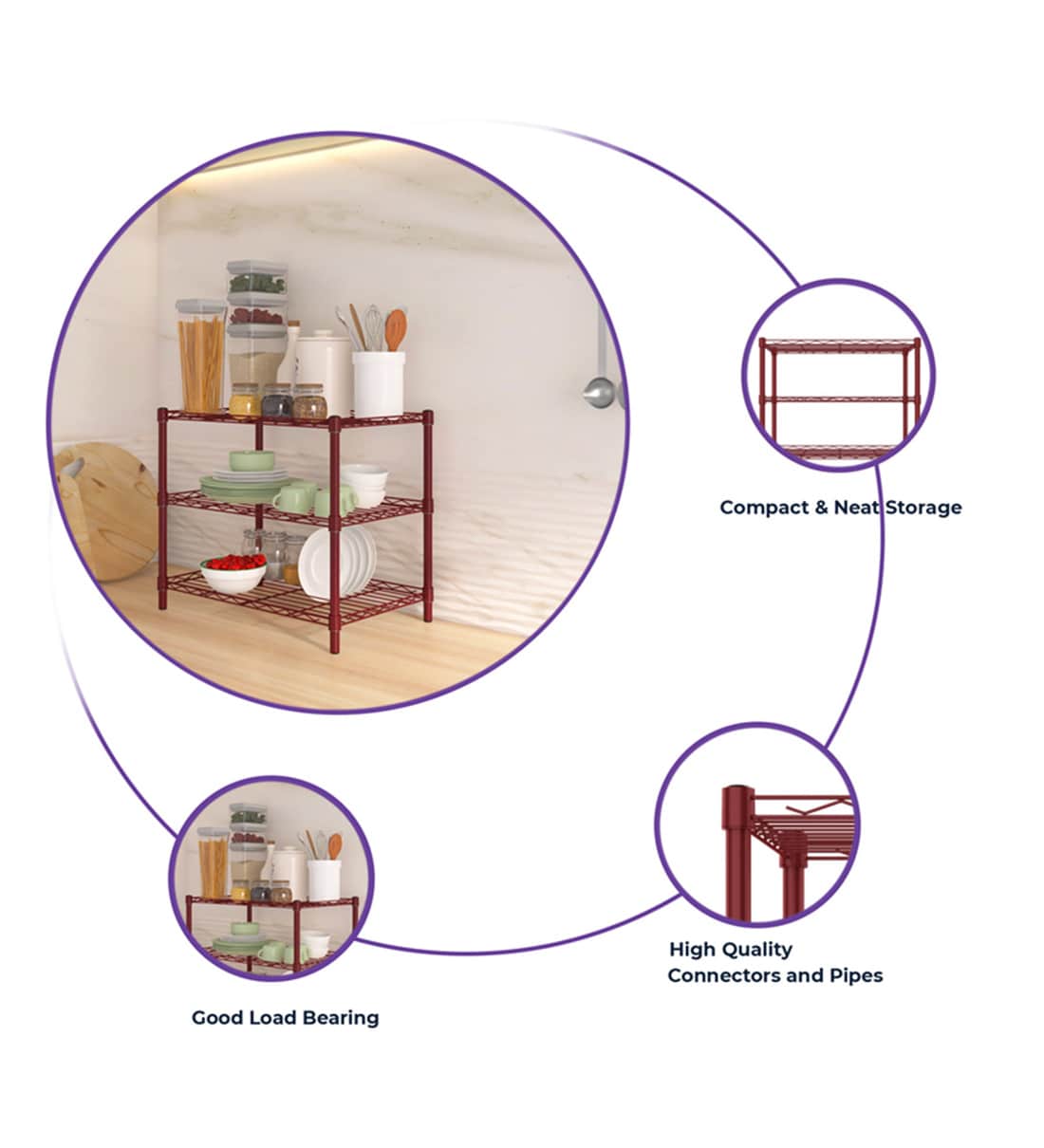 Buy Denham Kitchen Metal Racks Basic Without Oven Space In Red Colour