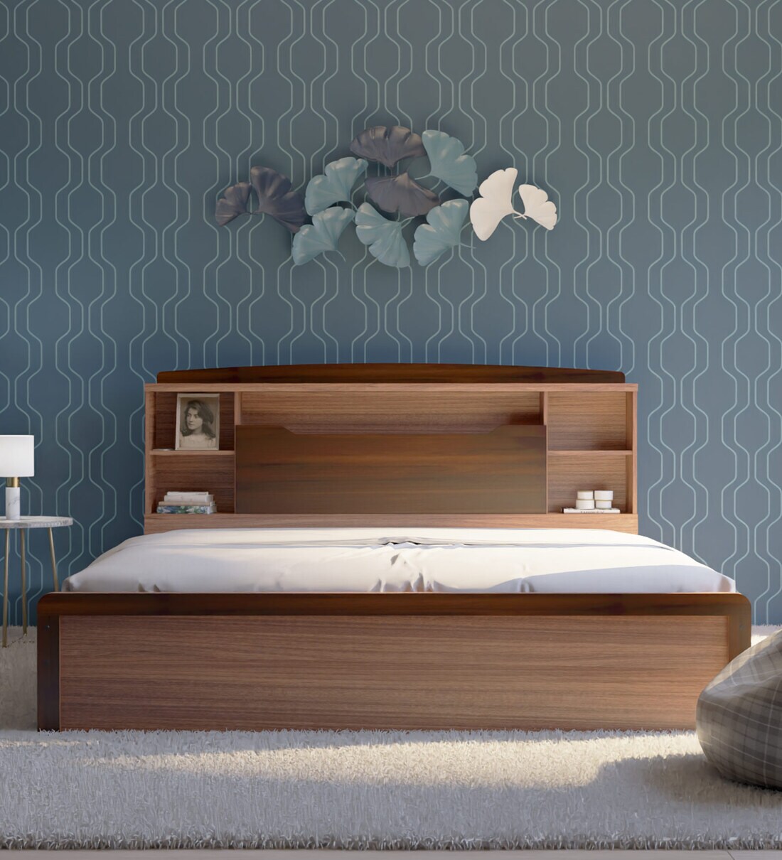 Buy Denver King Size Bed in Teak Finish by Neudot Online Modern King