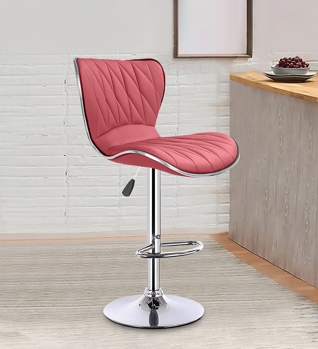 Buy Denver Leatherette Bar Stool In Maroon Colour With Swivel Online Contemporary Bar Stools