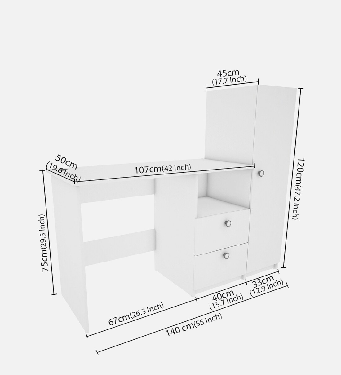Buy Derrick Hutch Desk in Frosty White Finish by Woodbuzz Online