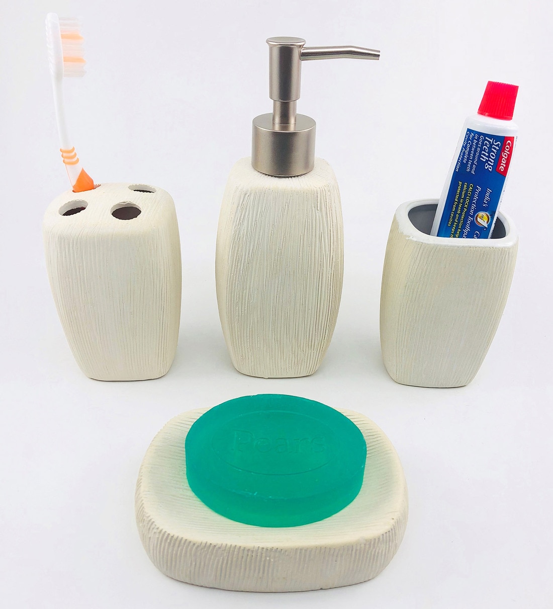 Buy Ceramic Counter Top Bathroom Accessories in Multicolour, Set of 4