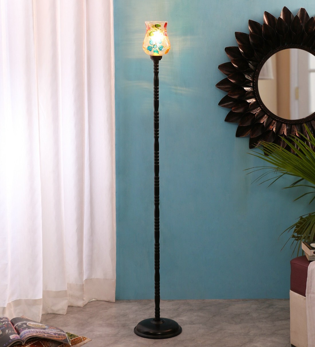 Buy Mountwill Multicolour Glass Shade Torchiere Floor Lamp With Iron