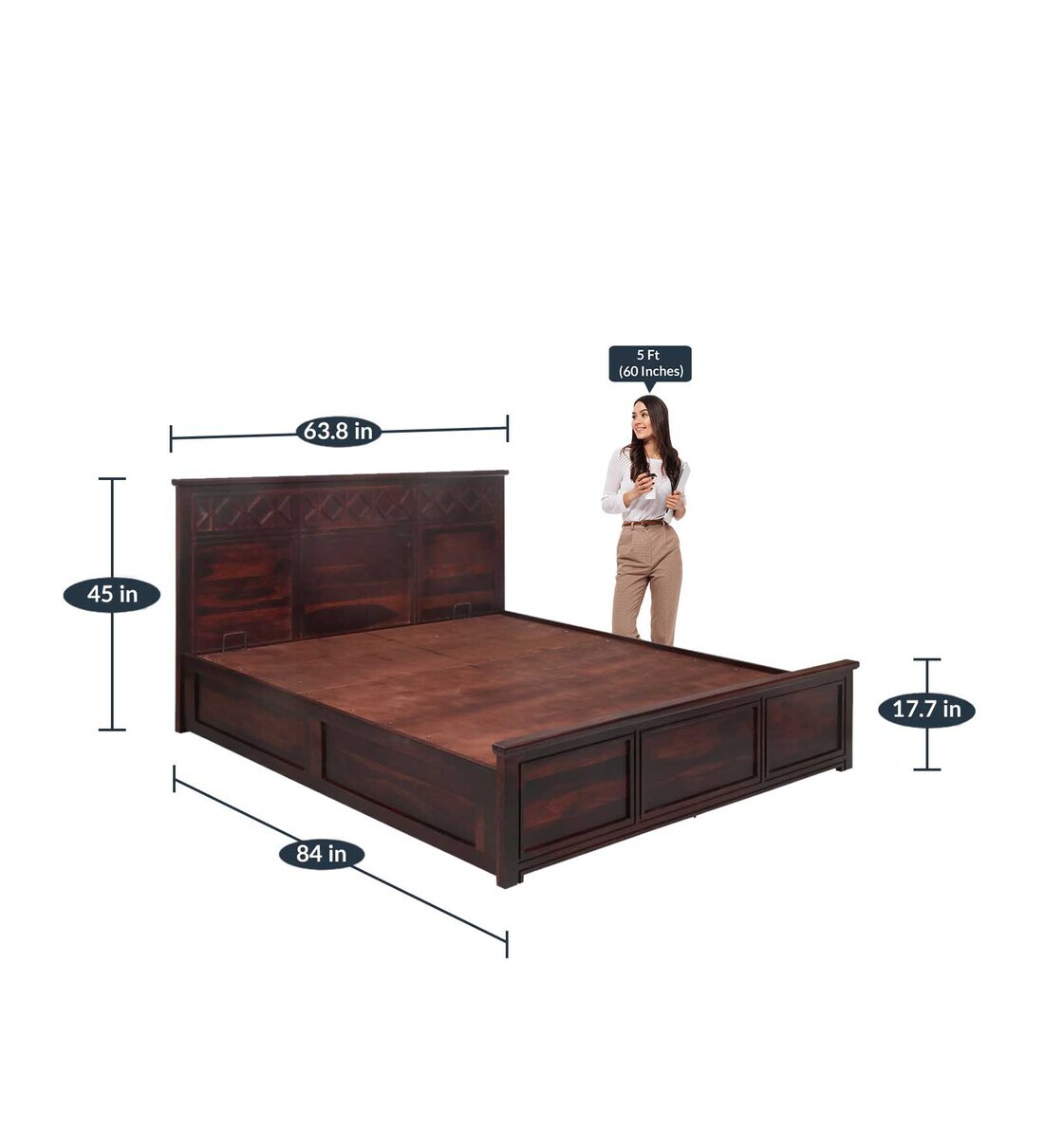 Buy Destiny Queen Bed With Hydraulic Storage in Walnut Finish by Evok Online Transitional