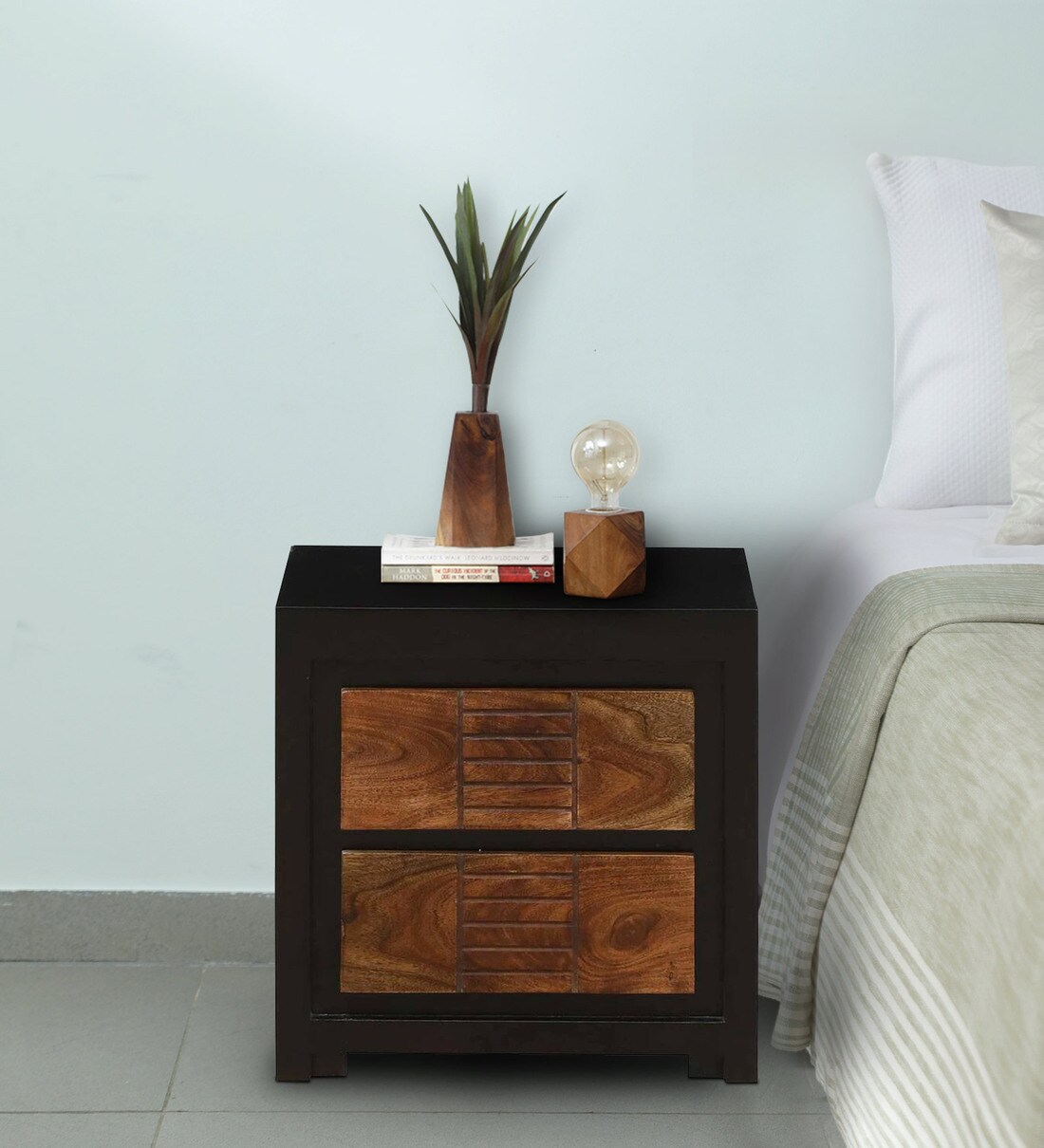 Buy Deux Solid Wood Bedside Chest in Dual Tone Finish at 29 OFF by