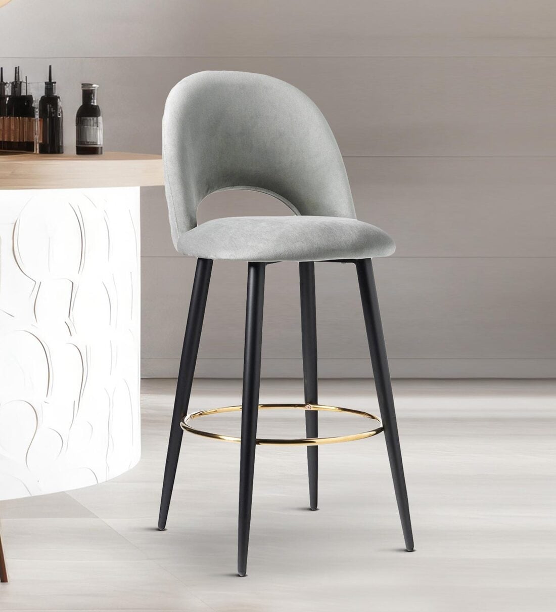 Buy Deva Velvet Bar Chair In Grey Colour At 38% Off By Kiyan Overseas 