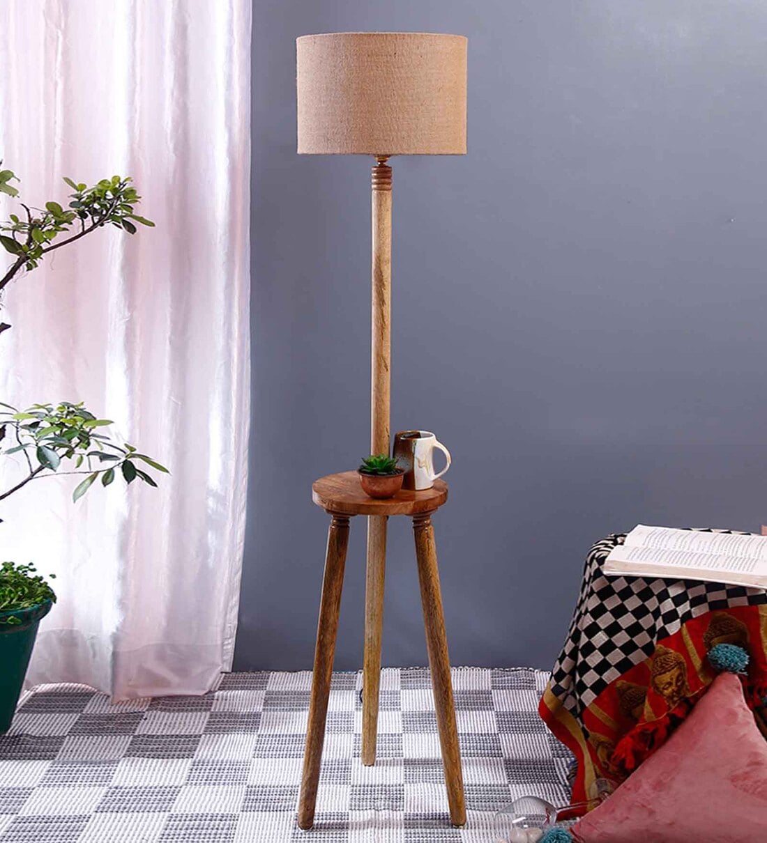 Buy Devansh Beige Jute Drum Shade Wood Natural Table Floor Lamp By New Era  at 54% OFF by New Era Pepperfry