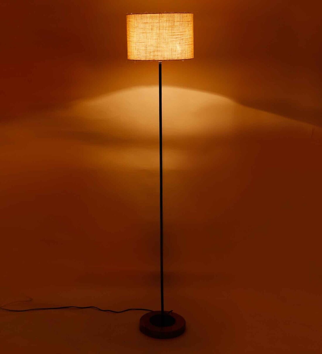 Buy Devansh White Jute Drum Shade Stick Floor Lamp With Wood Round Base