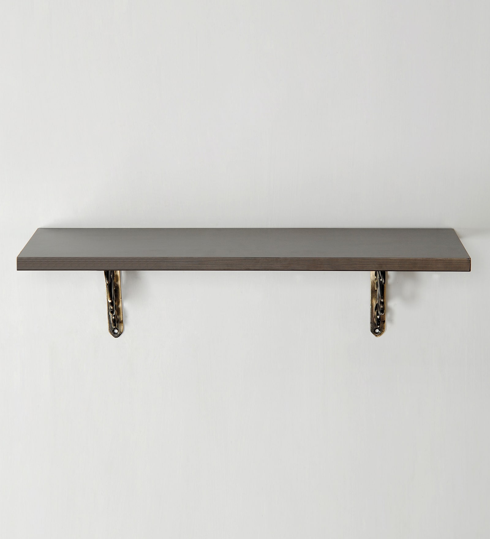 Deco Home Brown Solid Wood Particle Board & Aluminium Wall Shelf with Antique Brass Brackets