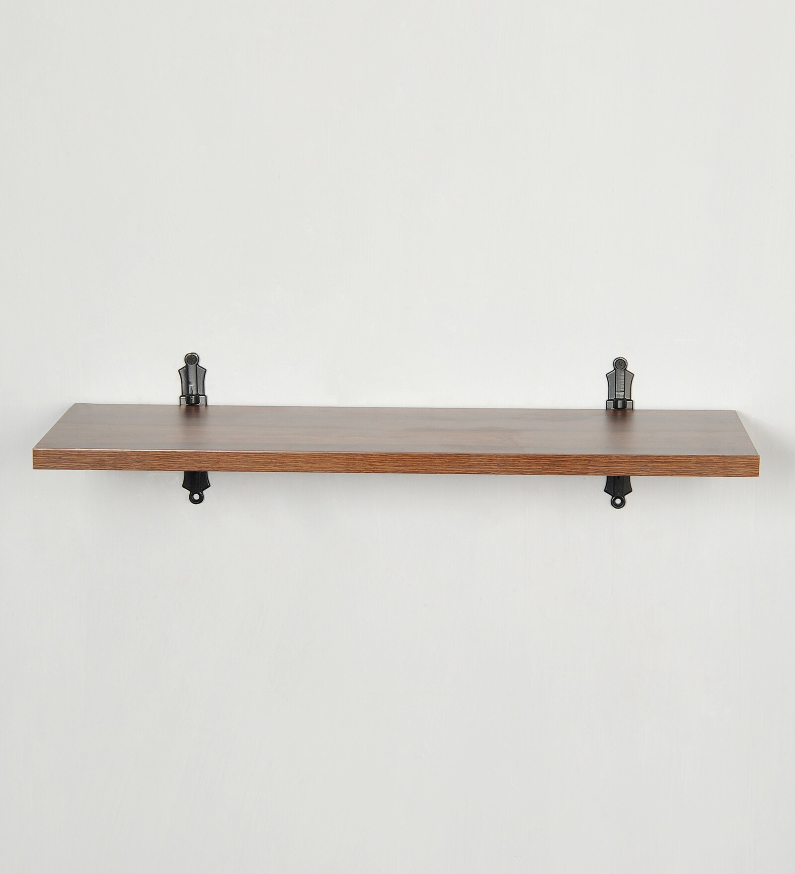 Buy Solid Wood Fixed Bracket Wall Shelf with Black Matt Brackets in