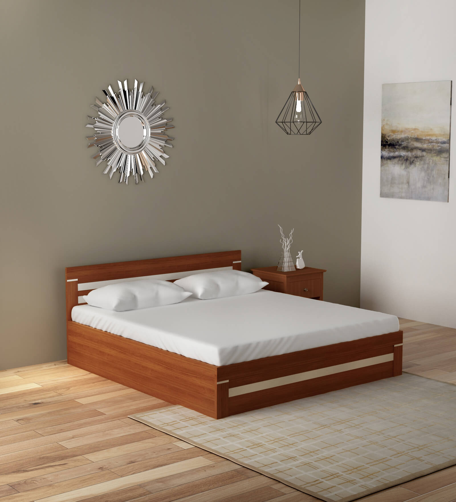Buy Deco King Size Bed with Box Storage in Classic Walnut & Silver