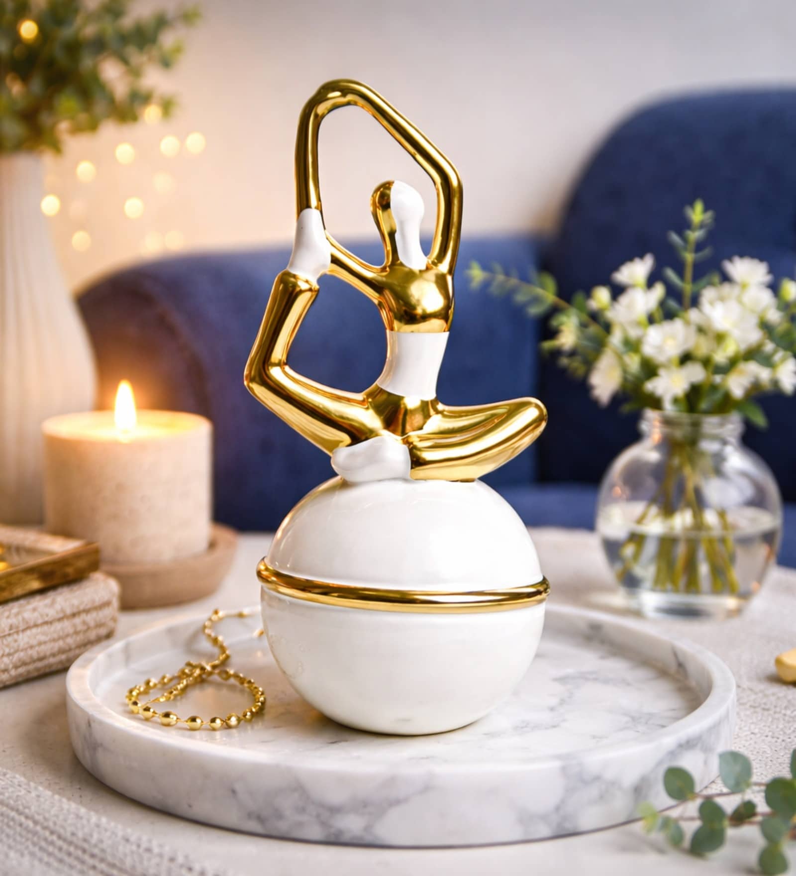 White & Golden Ceramic Abstract Posture Figurine Set