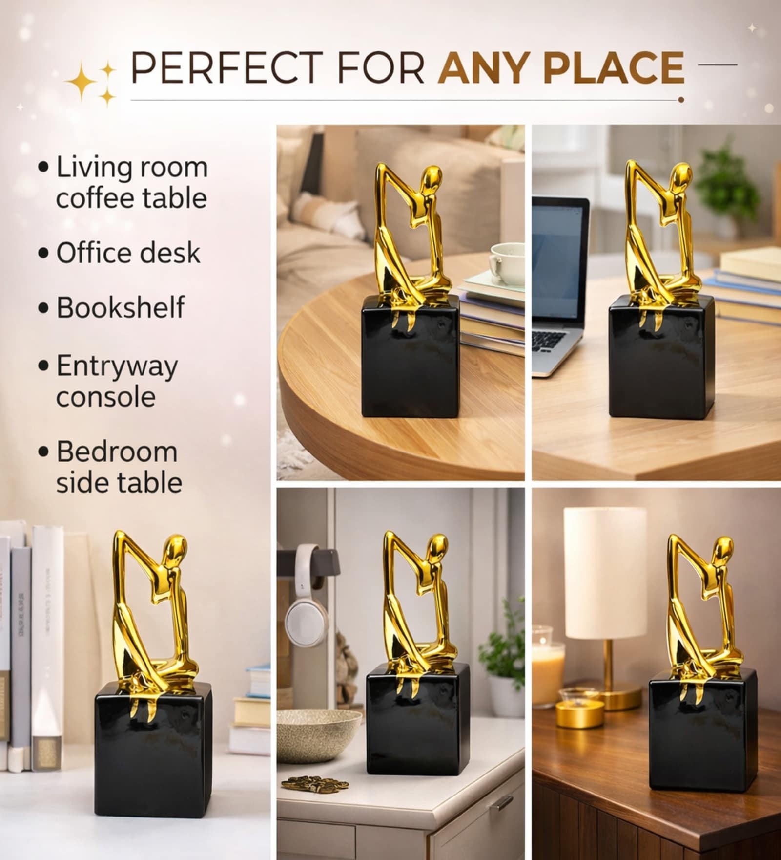 Black & Golden Ceramic Abstract Posture Figurine