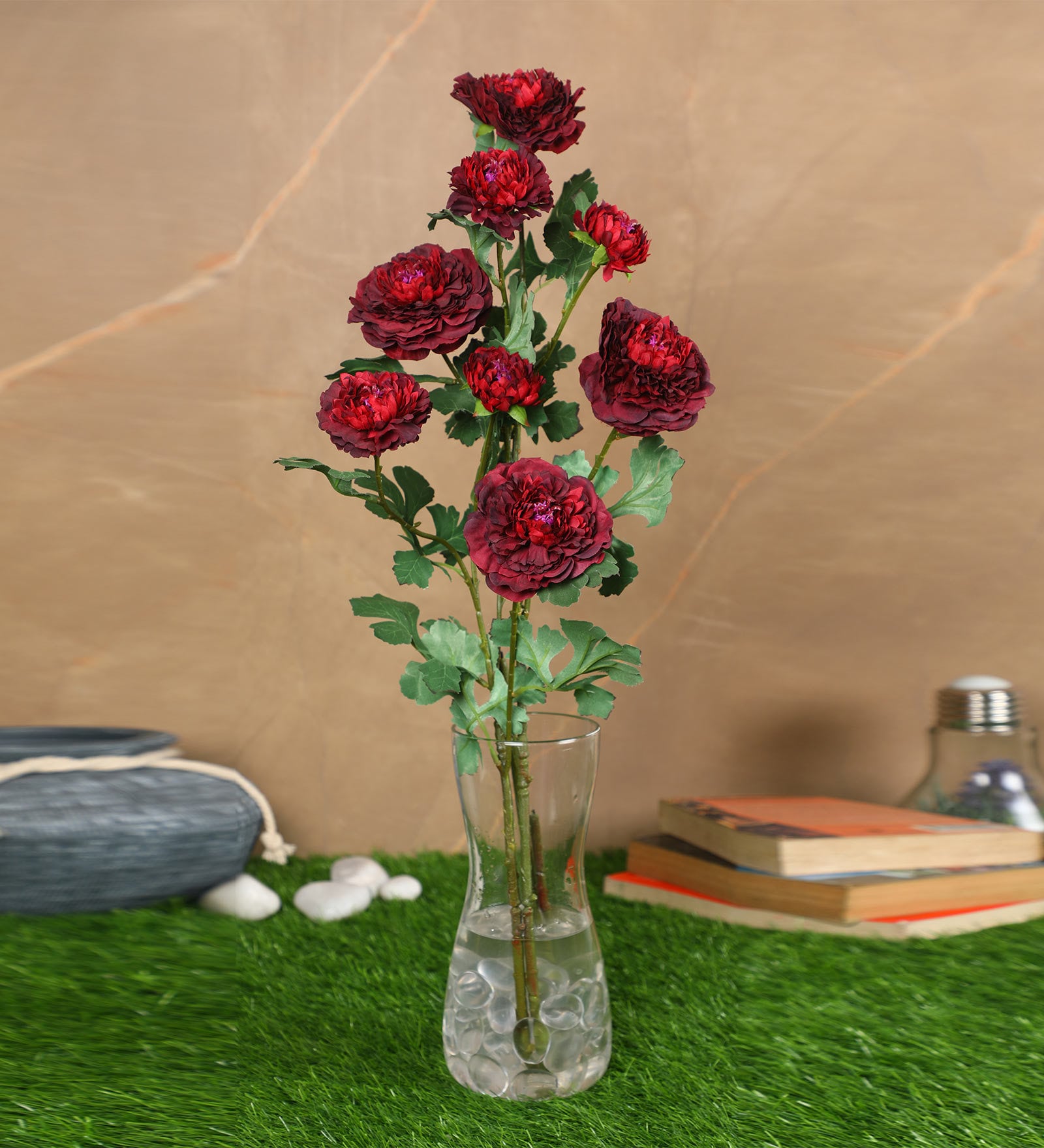 Maroon Polyester Peony Artificial Flower