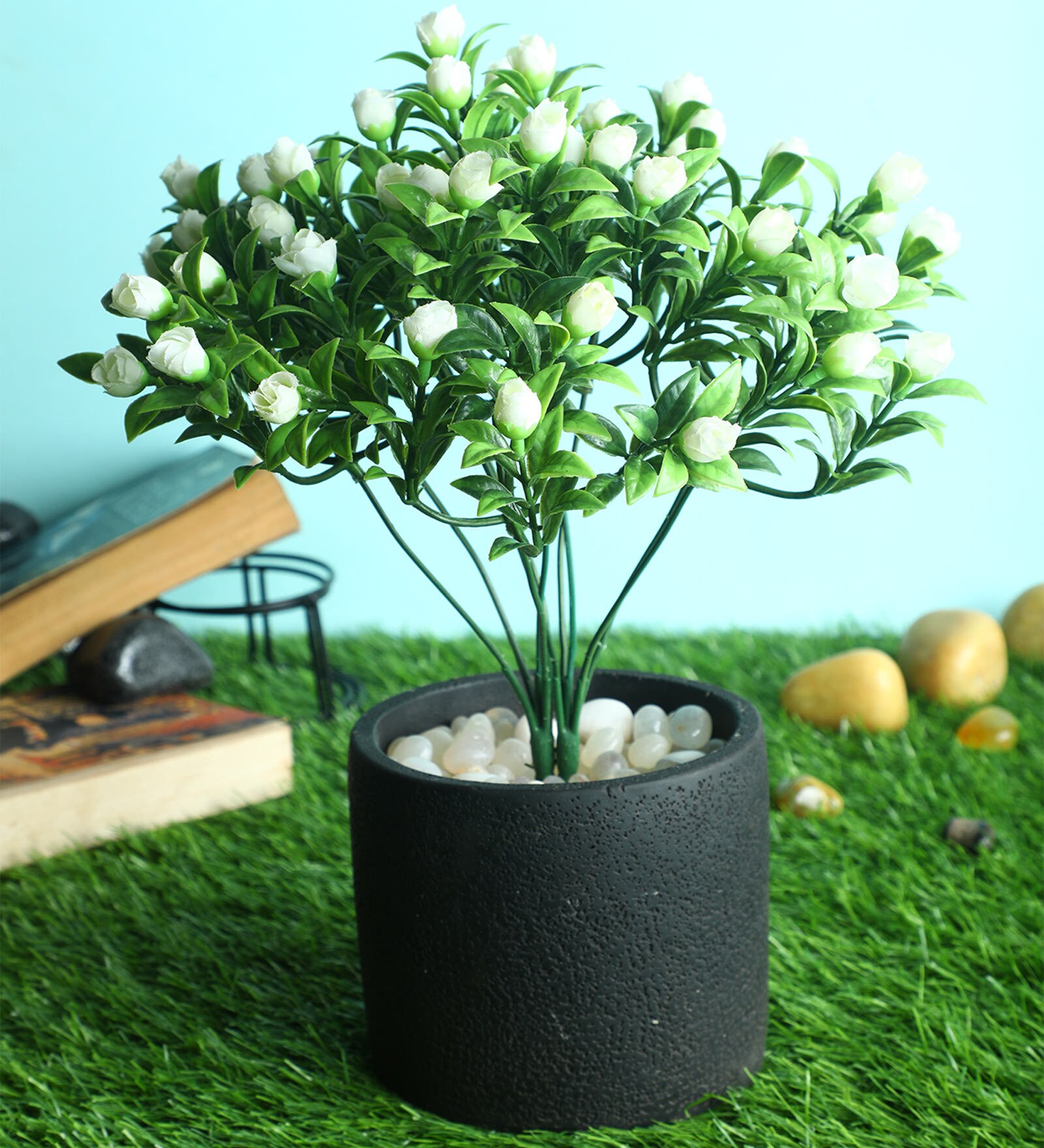 White Polyester Rose Artificial Flower Pack of 2