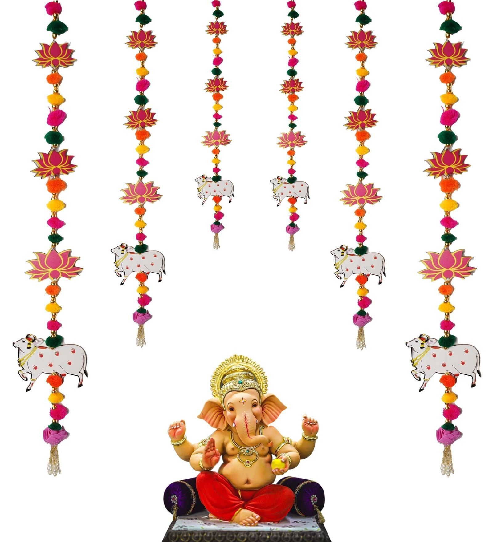 Decoration Lotus Pink & Gold Engineered Wood Toran