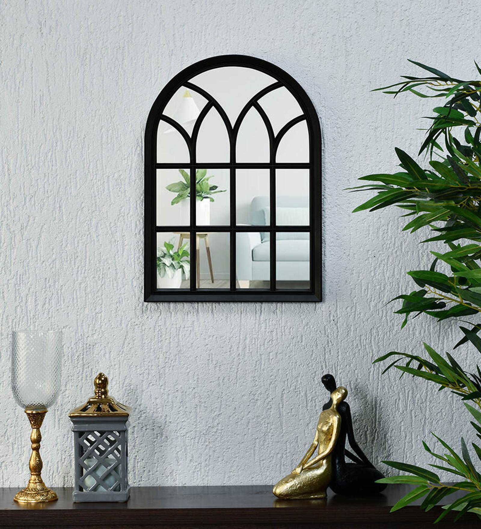 Buy Decorative Arched Windowpane Black Plastic Wall Mirror at 100 OFF