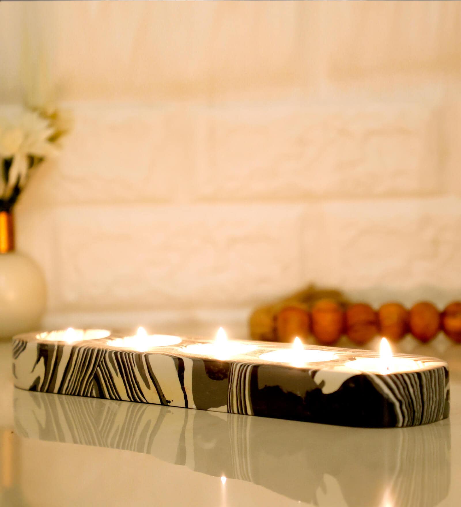 Decorative Black (Set of 5) Synthetic Stone  Table Tea Light Holders